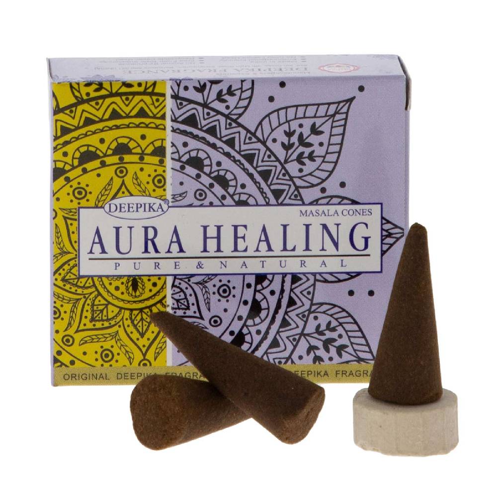 Kunst Und Magie Deepika Masala Räucherkegel Aura Healing Cones Dhoop Duftkegel mit Halter VEGAN