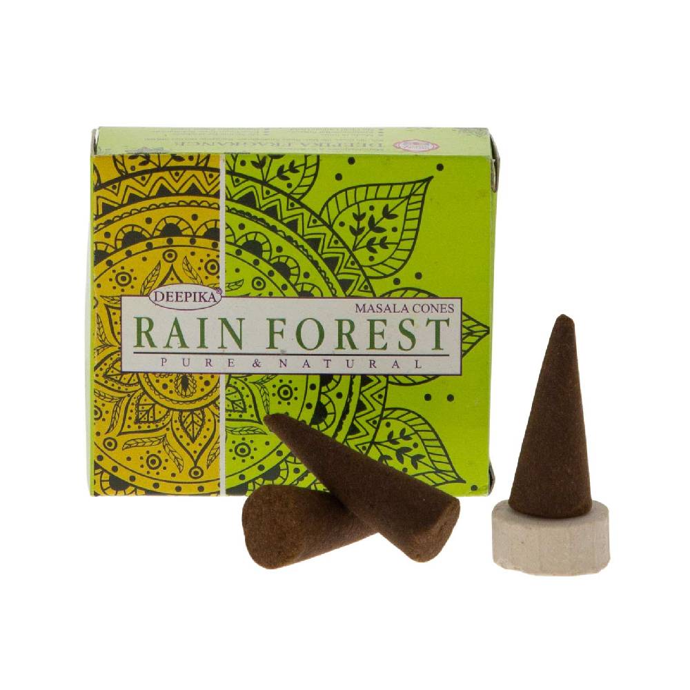 Kunst Und Magie Deepika Masala Räucherkegel RAIN FORREST Cones Dhoop Duftkegel mit Halter VEGAN