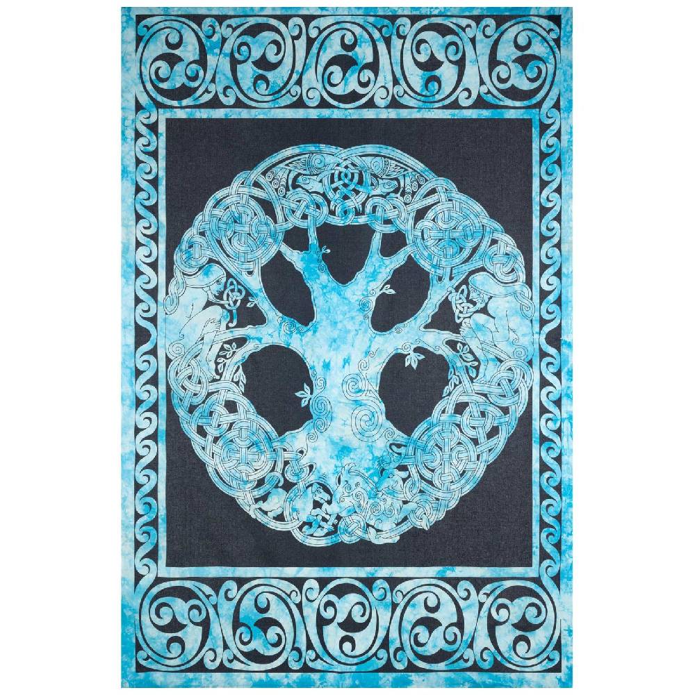 Kunst Und Magie Dekotuch Tagesdecke Wandbehang Celtic Lebensbaum Ygdrasül Tuch Keltisch Blau Ca.210x145cm