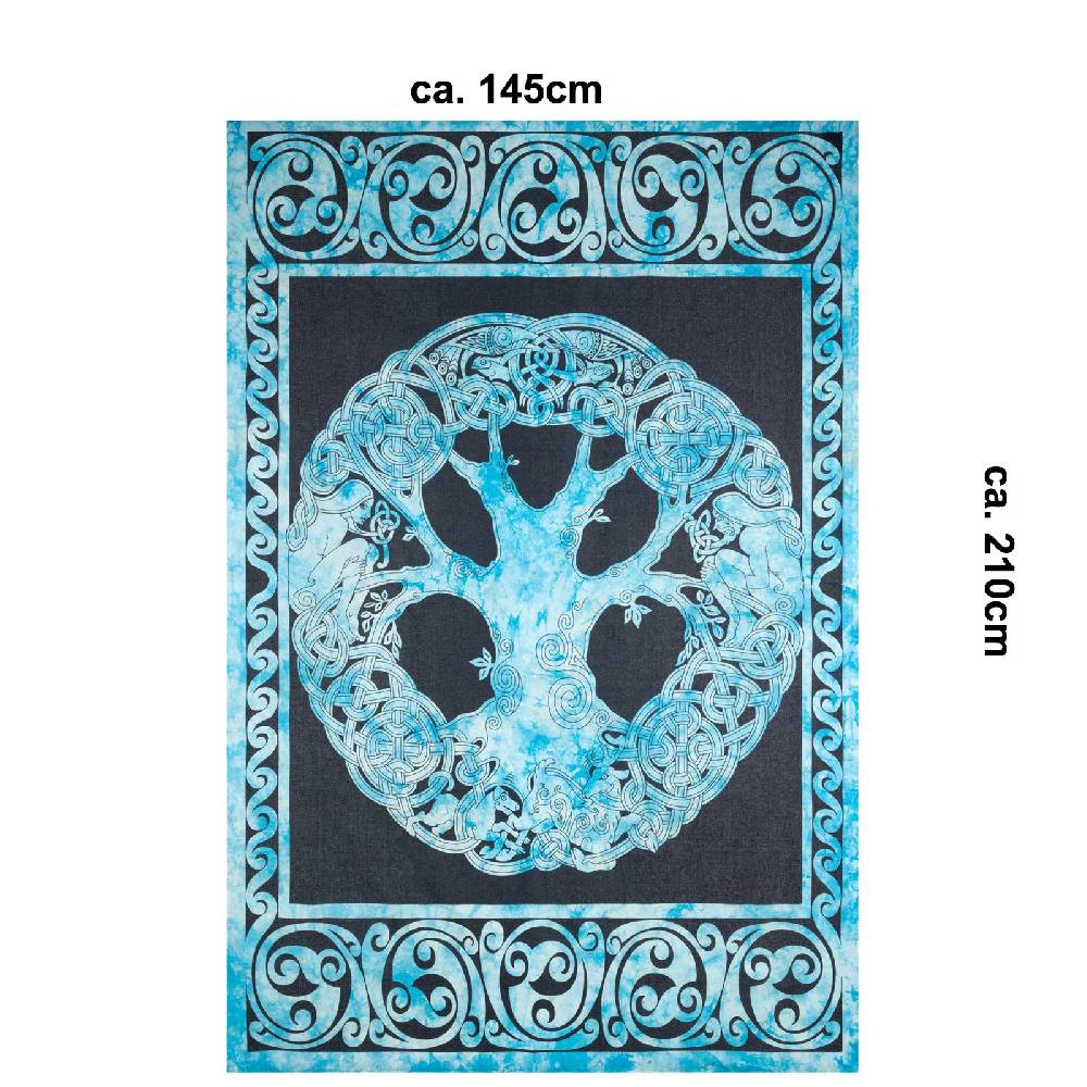 Kunst Und Magie Dekotuch Tagesdecke Wandbehang Celtic Lebensbaum Ygdrasül Tuch Keltisch Blau Ca.210x145cm