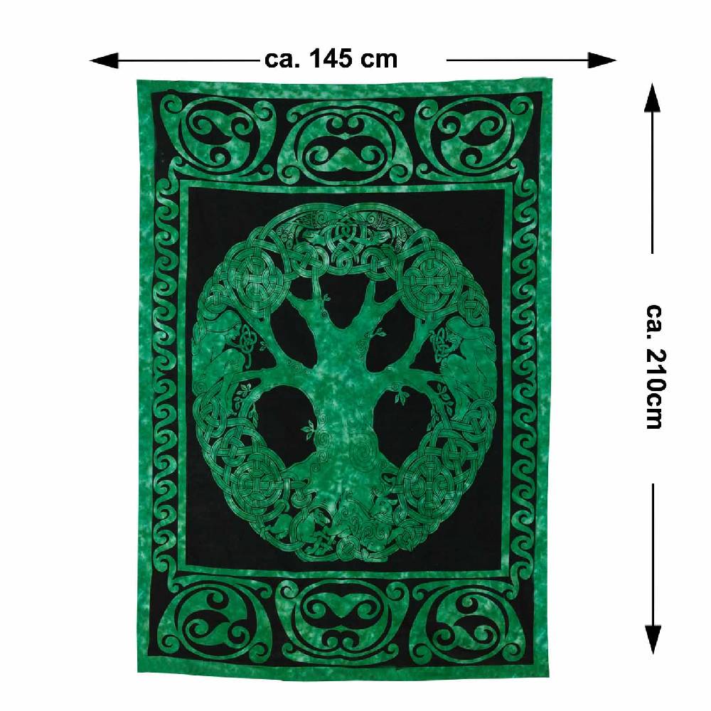 Kunst Und Magie Dekotuch Tagesdecke Wandbehang Celtic Lebensbaum Ygdrasül Tuch Keltisch Grün Ca.210x145cm