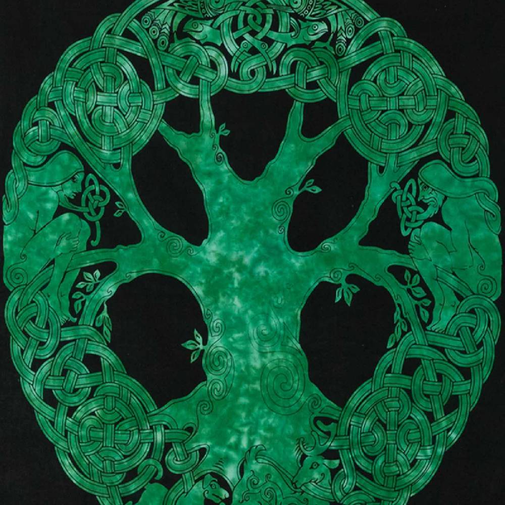 Kunst Und Magie Dekotuch Tagesdecke Wandbehang Celtic Lebensbaum Ygdrasül Tuch Keltisch Grün Ca.210x145cm