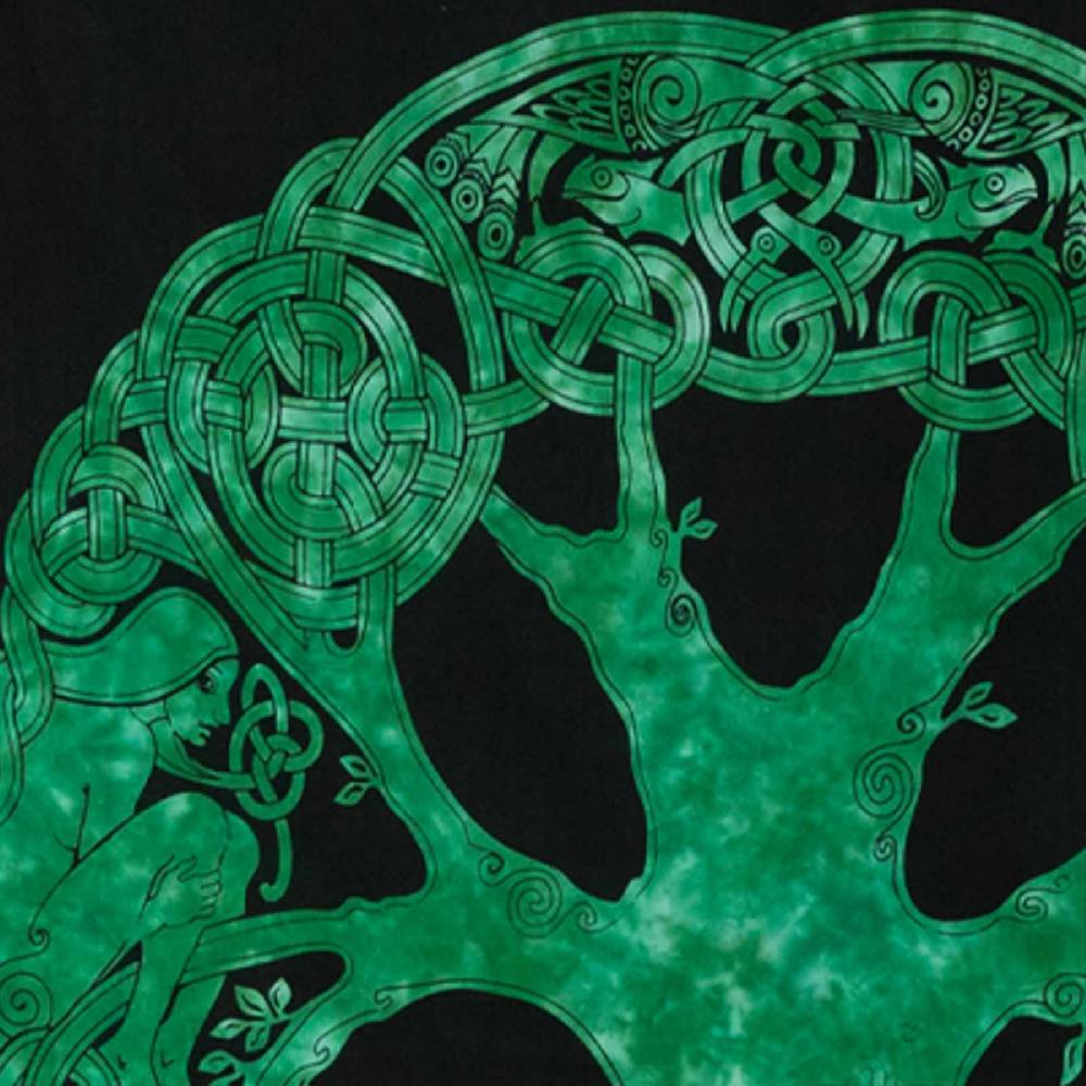 Kunst Und Magie Dekotuch Tagesdecke Wandbehang Celtic Lebensbaum Ygdrasül Tuch Keltisch Grün Ca.210x145cm