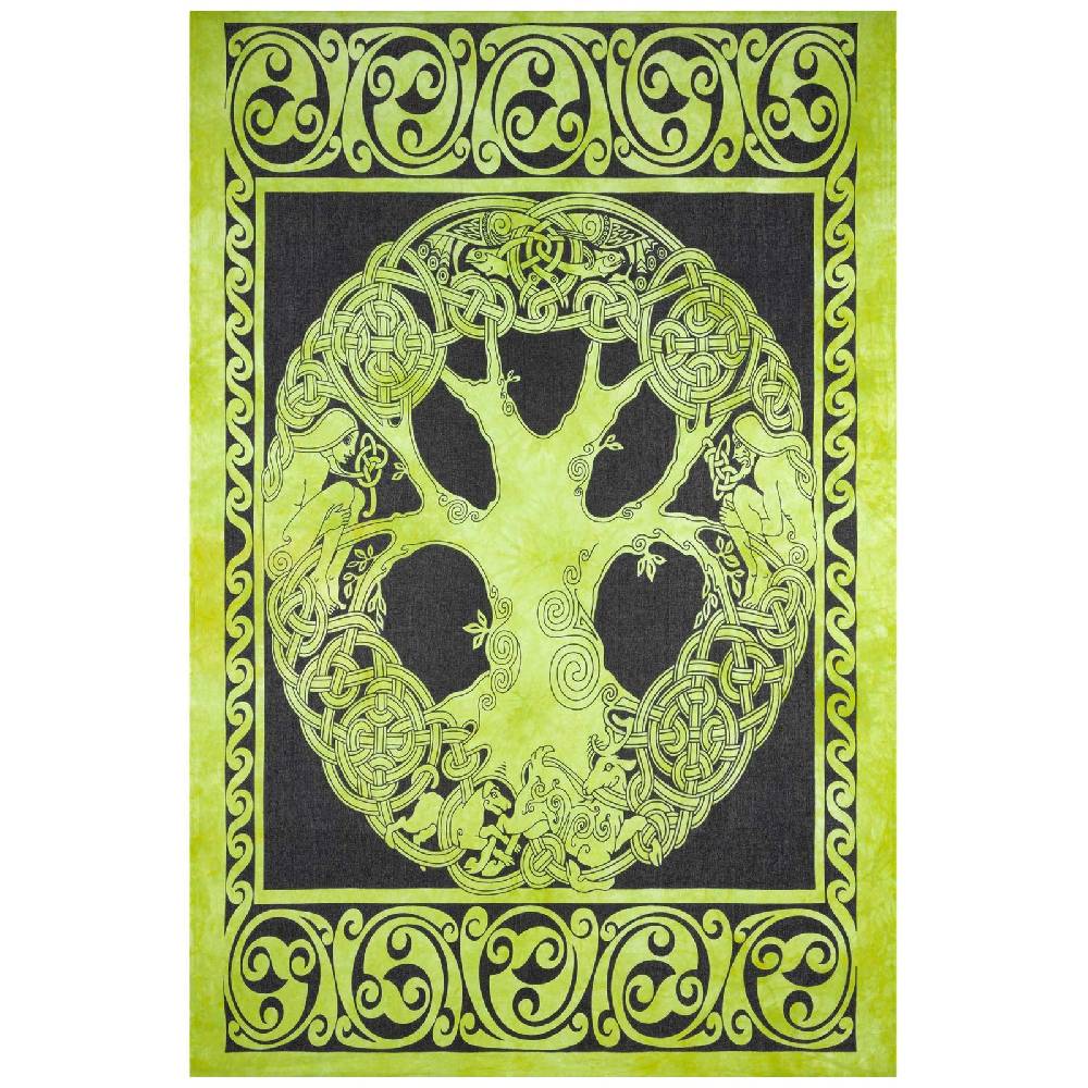 Kunst Und Magie Dekotuch Tagesdecke Wandbehang Celtic Lebensbaum Ygdrasül Tuch Keltisch Grün Ca.210x145cm