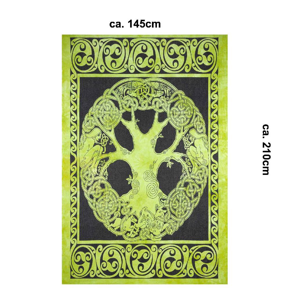 Kunst Und Magie Dekotuch Tagesdecke Wandbehang Celtic Lebensbaum Ygdrasül Tuch Keltisch Grün Ca.210x145cm
