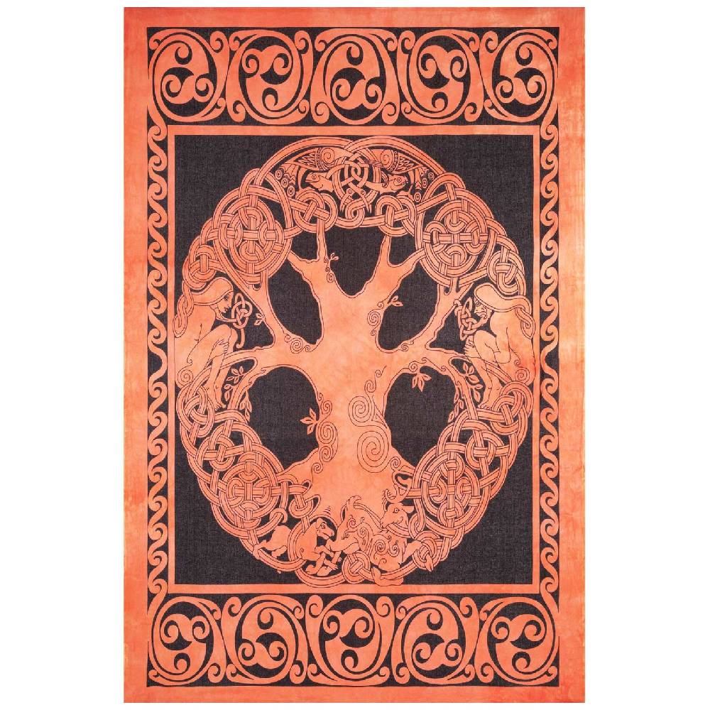 Kunst Und Magie Dekotuch Tagesdecke Wandbehang Celtic Lebensbaum Ygdrasül Tuch Keltisch Orange Ca.210x145cm