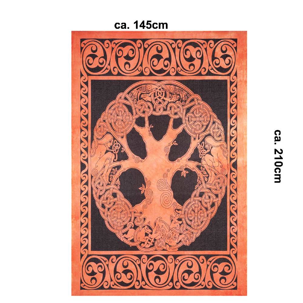 Kunst Und Magie Dekotuch Tagesdecke Wandbehang Celtic Lebensbaum Ygdrasül Tuch Keltisch Orange Ca.210x145cm