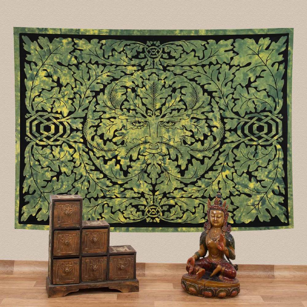 Kunst Und Magie Dekotuch Tagesdecke Wandbehang Celtic Waldgeist Tuch Keltisch Grün Ca.200x145cm