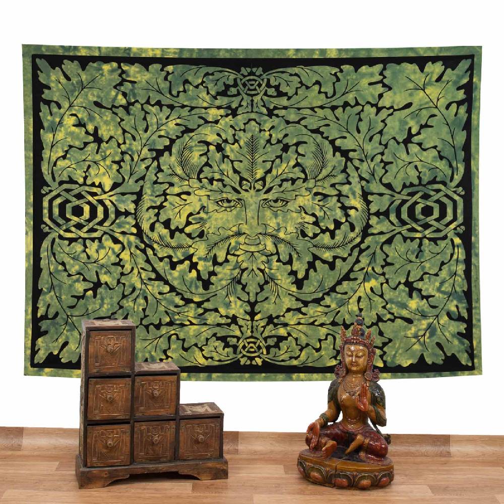 Kunst Und Magie Dekotuch Tagesdecke Wandbehang Celtic Waldgeist Tuch Keltisch Grün ca.200x145cm
