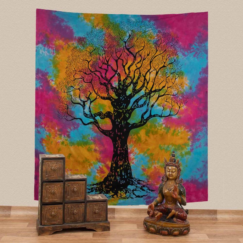 Kunst Und Magie Dekotuch Tuch Wandbehang Bunt Baum Lebensbaum XL Ca.230 X 210 Cm
