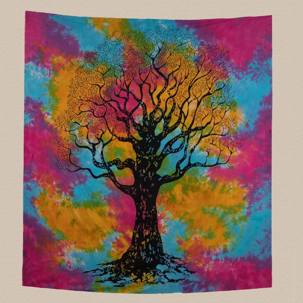 Kunst Und Magie Dekotuch Tuch Wandbehang Bunt Baum Lebensbaum XL Ca.230 X 210 Cm