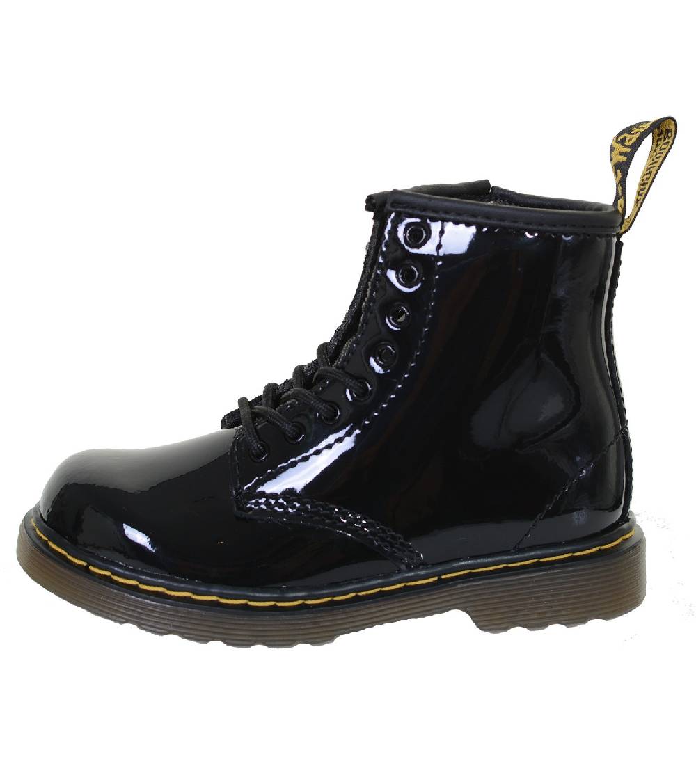 Kunst Und Magie Docs für Kids - Kinder Dr. Martens 8 Loch Boot Schnürstiefelette Lack Patent Lamper -Black