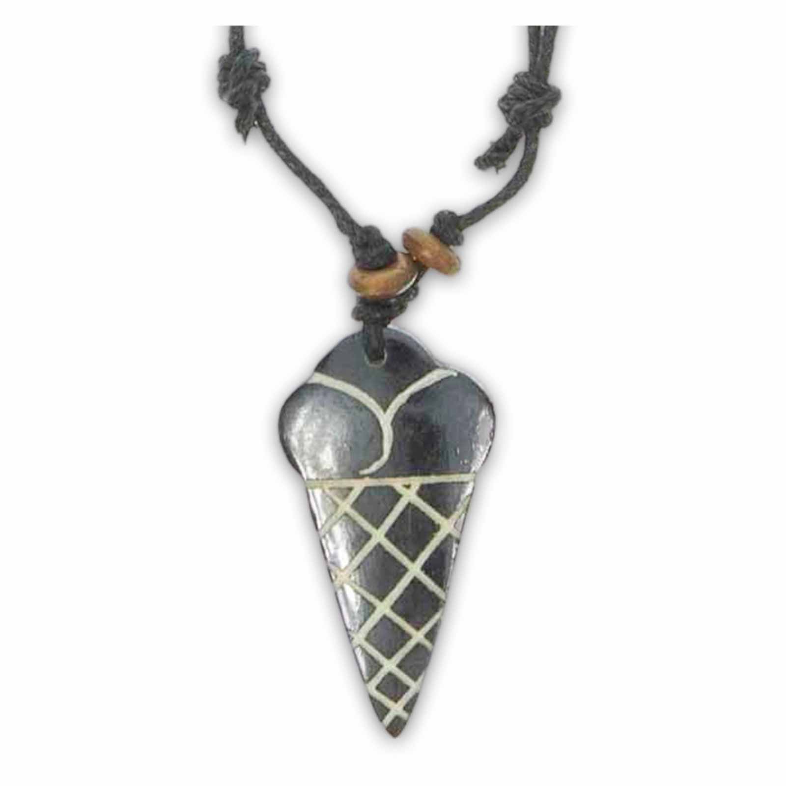 Kunst Und Magie Eistüte Amulett Anhänger Talisman Handgeschnitzt mit Textilband Halskette