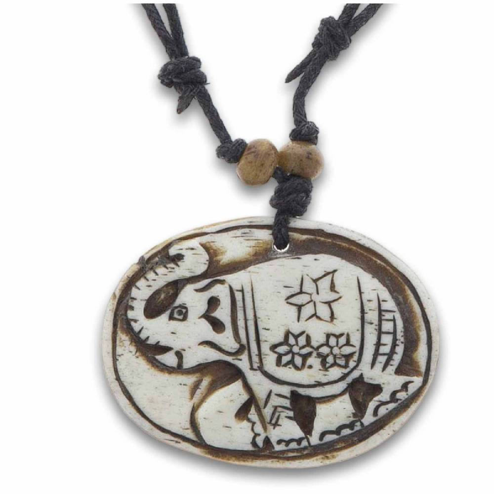 Kunst Und Magie Elefanten Amulett Anhänger Talisman Handgeschnitzt mit Textilband Halskette