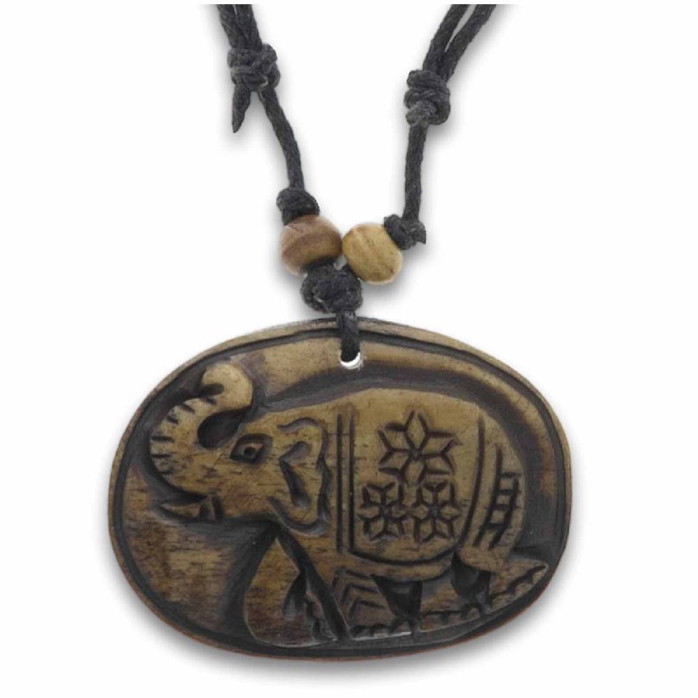 Kunst Und Magie Elefanten Amulett Anhänger Talisman Handgeschnitzt mit Textilband Halskette