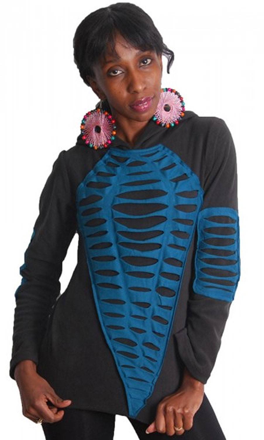 Kunst Und Magie Elfen Fleece Pullover mit Zipfelkapuze in Schwarz/Blau