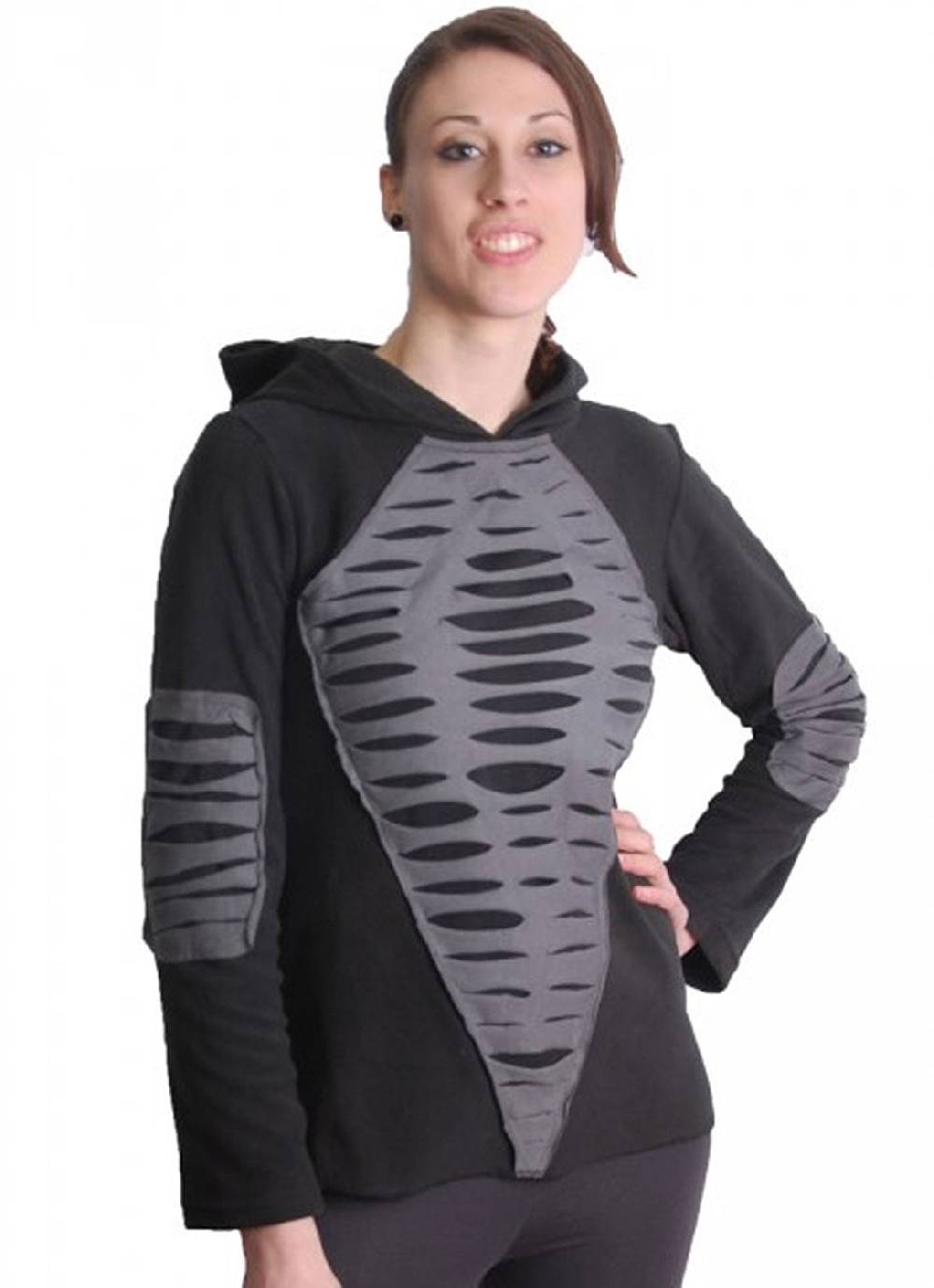 Kunst Und Magie Elfen Fleece Pullover mit Zipfelkapuze in Schwarz/Grau