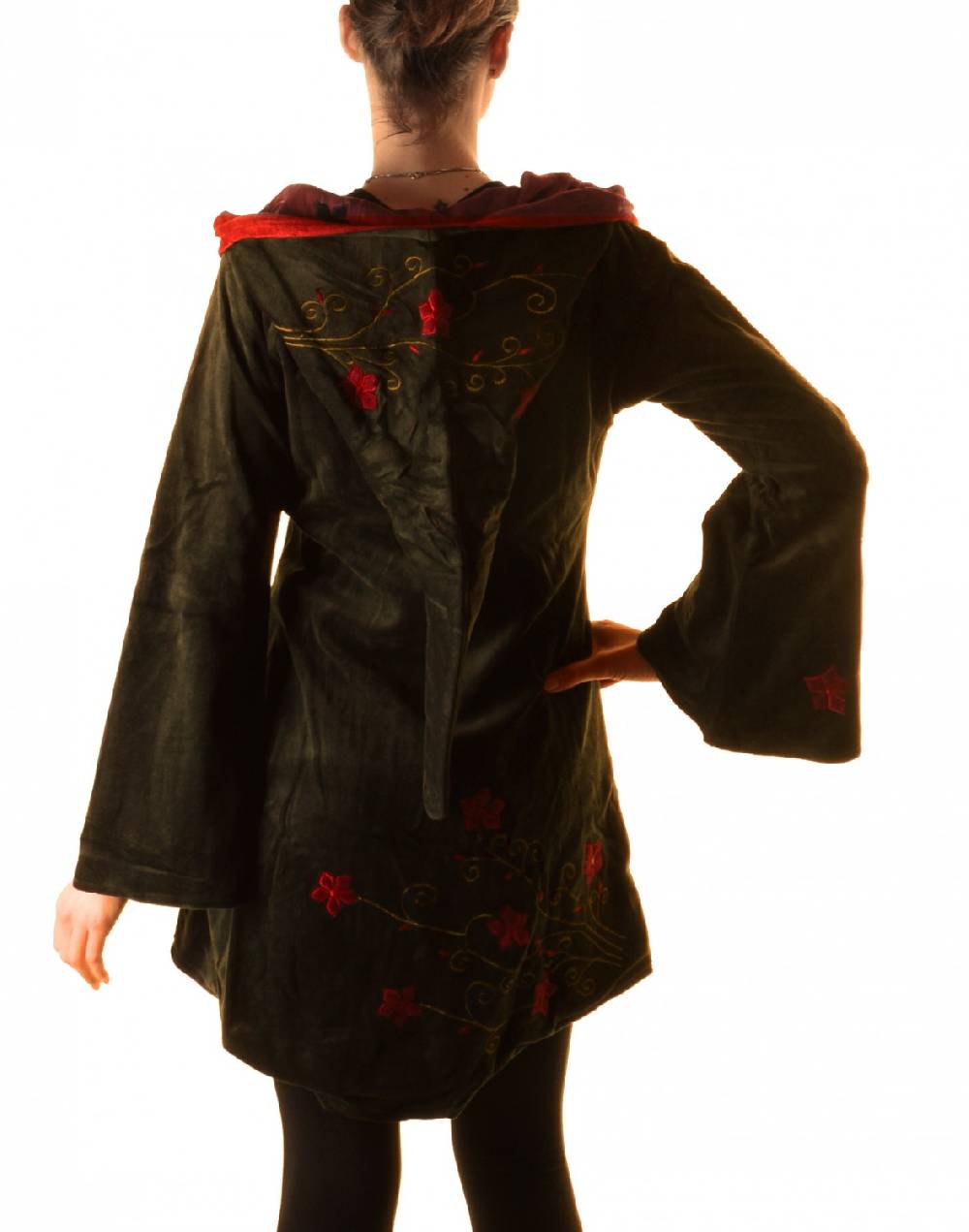 Kunst Und Magie Elfenhafte Samtjacke Mit Zipfelkapuze Mit Blumenstickerei