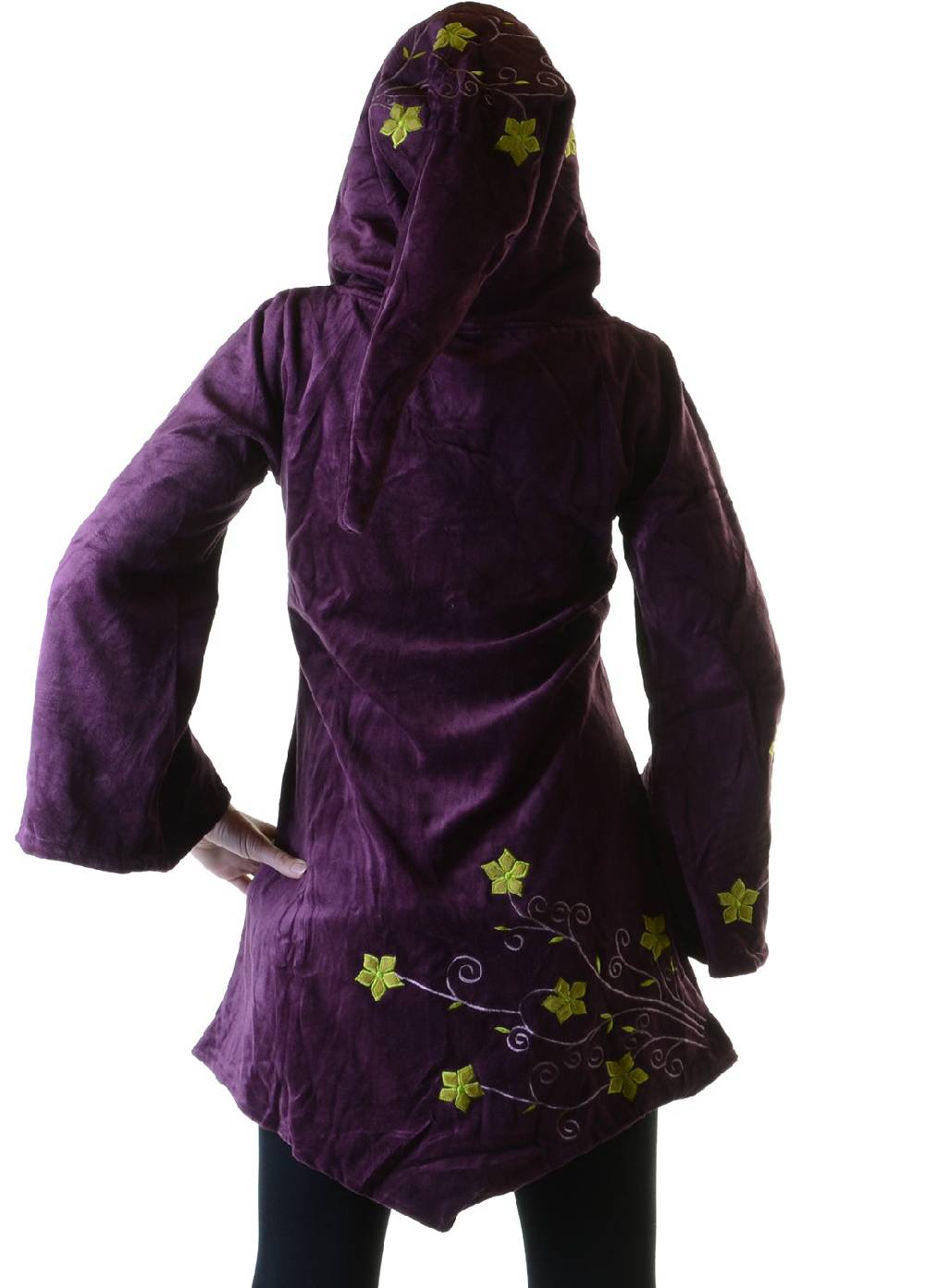 Kunst Und Magie Elfenhafte Samtjacke Mit Zipfelkapuze Mit Blumenstickerei