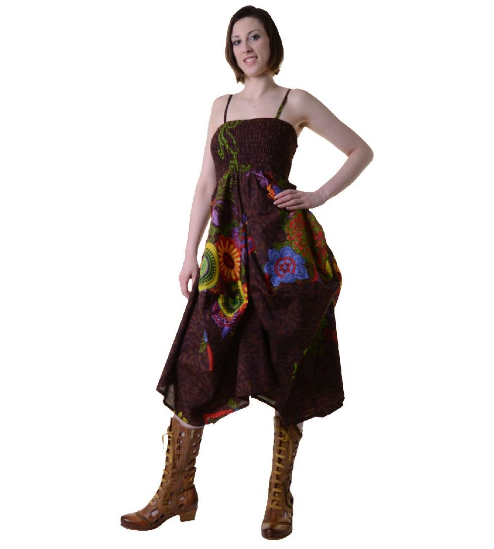 Kunst Und Magie Farbenfrohes Goa Sommerkleid Mit Trendigen Blumenmustern