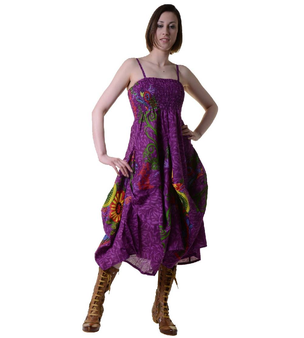 Kunst Und Magie Farbenfrohes Goa Sommerkleid mit trendigen Blumenmustern