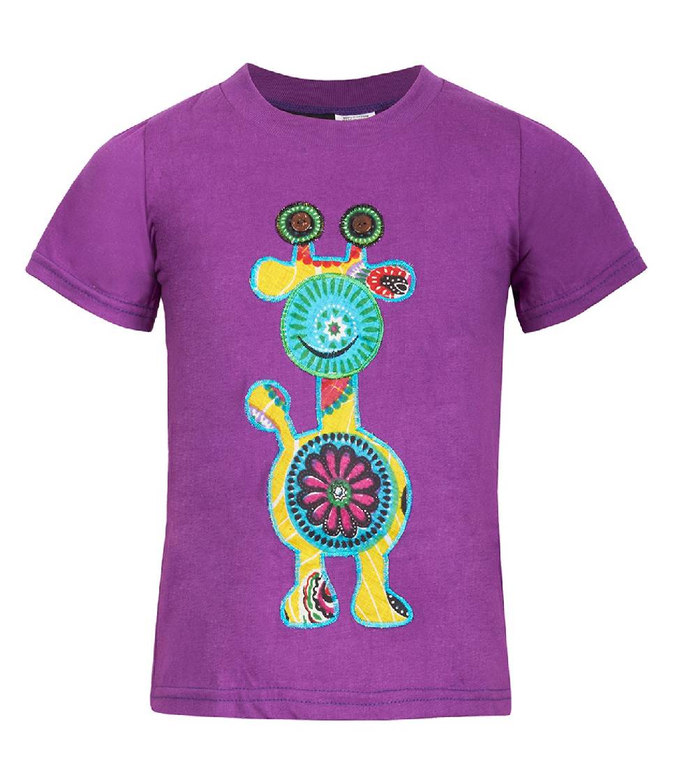 Kunst Und Magie Farbenfrohes Kids T-Shirt Mit Patchwork-Stick "Giraffe" Hippie Goa