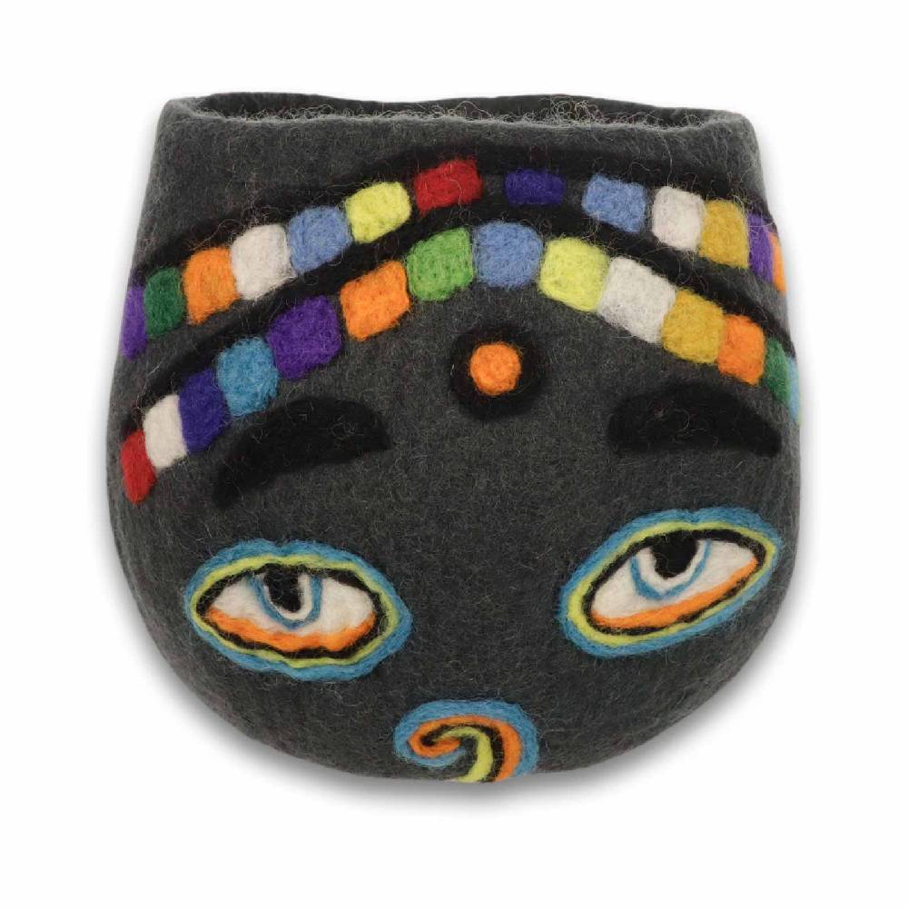 Kunst Und Magie Filzschale Übertopf Buddha Eyes Deko Aufbewahrung Schale Vase Fair in 3 Größen Fair & Nachhaltig Grau