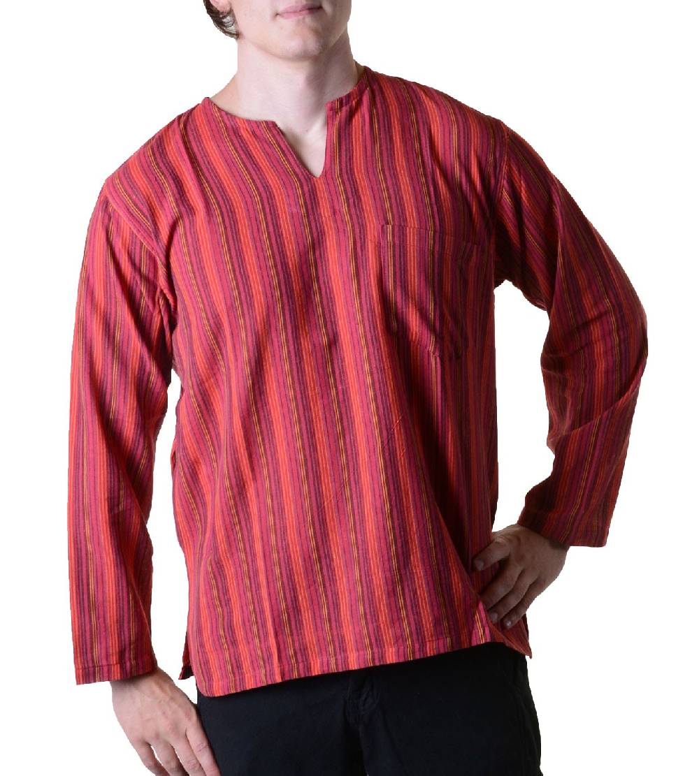 Kunst Und Magie Fischerhemd Kurtha Gestreift Überzieher Hemd Poncho Mittelalter Nepal