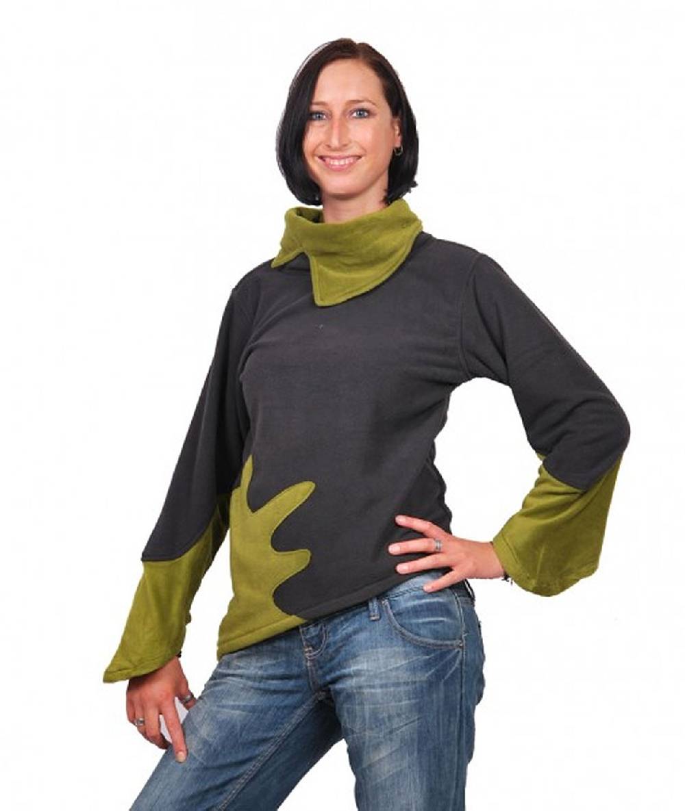 Kunst Und Magie Fleece Pullover mit Rollkragen Goa Psy Hippie Fraggle grau/grün