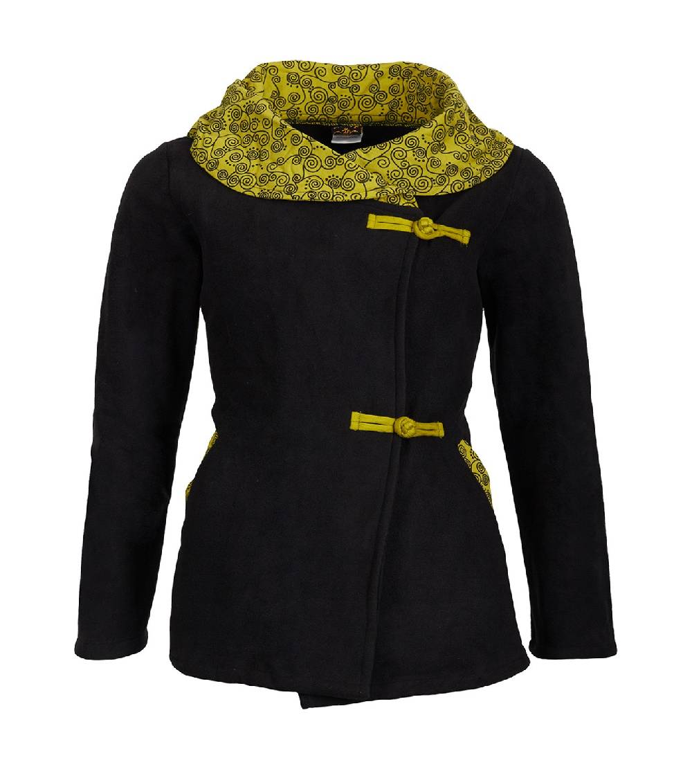 Kunst Und Magie Fleecejacke Mit Farbigem Kragen Goa Psy Hippie - Boho Damen Jacke