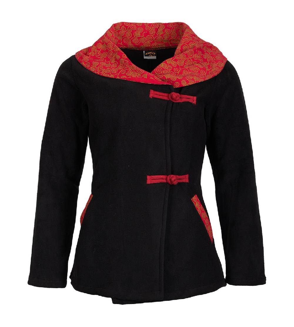 Kunst Und Magie Fleecejacke mit farbigem Kragen Goa Psy Hippie - Boho Damen Jacke