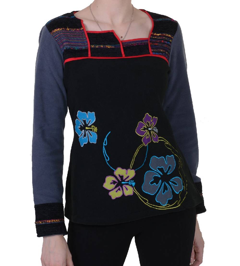 Kunst Und Magie Fleeceoberteil Mit Wunderschönem Blumenstick Für Hippe Damen Boho Hippie Goa Psy