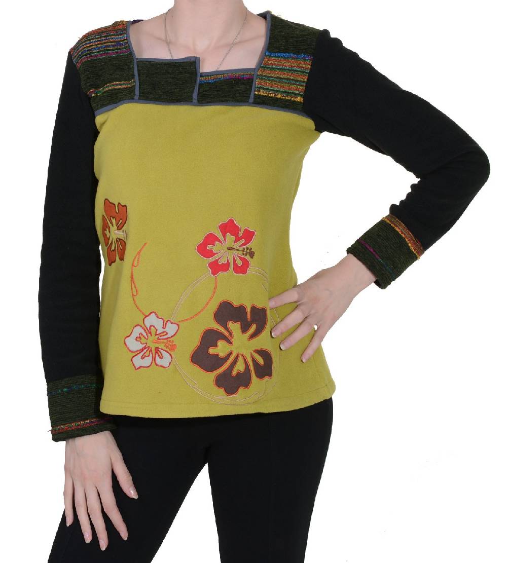 Kunst Und Magie Fleeceoberteil Mit Wunderschönem Blumenstick Für Hippe Damen Boho Hippie Goa Psy