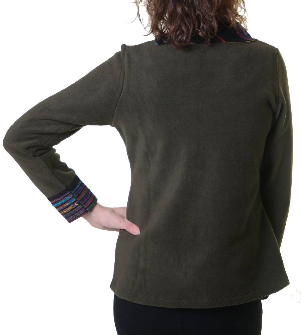 Kunst Und Magie Fleecepullover Mit Blumenmustern Und Auffälligem Baumwoll-Kragen - Damen Oberteil Hippie Goa Boho Überzieher