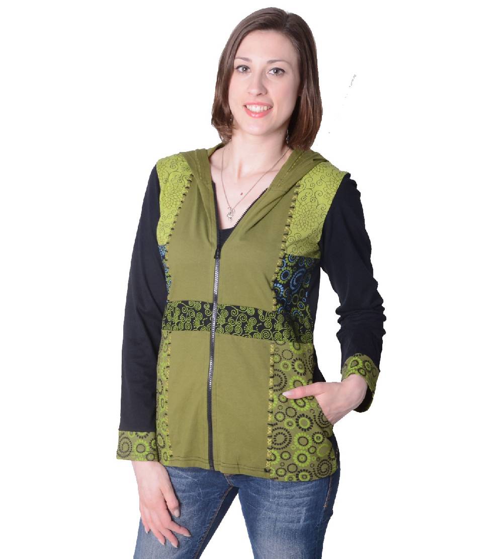 Kunst Und Magie Flippige Damen Freizeitjacke aus Baumwolle mit Zipfelkapuze