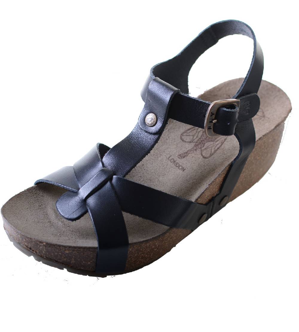 Kunst Und Magie Fly London COLA Damen Durchgängies Plateau Sandalen mit Keilabsatz Black