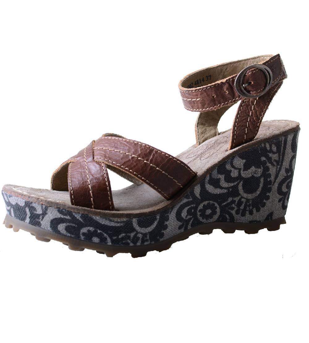 Kunst Und Magie Fly London Gera Damen Sandalette mit Keilabsatz Braun