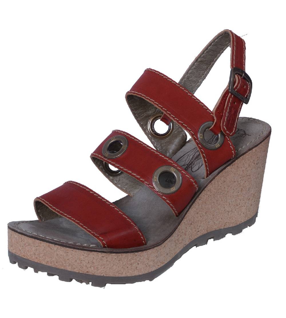 Kunst Und Magie Fly London Guse Damen Sandalette mit Keilabsatz und Plateausohle Rot
