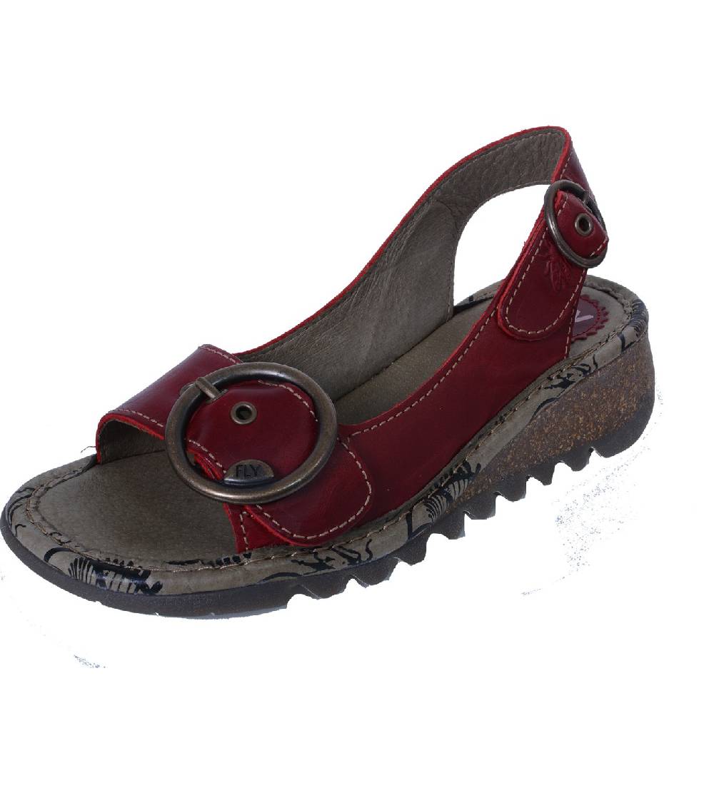 Kunst Und Magie Fly London Tram Rug Damen Sandalette mit Keilabsatz und Plateausohle Rot