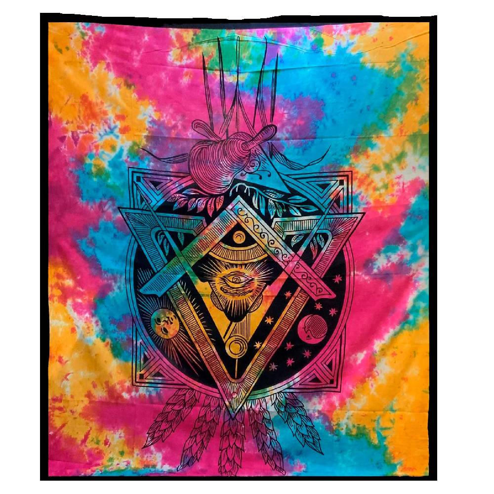 Kunst Und Magie Freimaurer Symbol Tagesdecke Wandbehang Bunt Deko Auge Gottes Tuch Bunt ca. 200 x 230cm