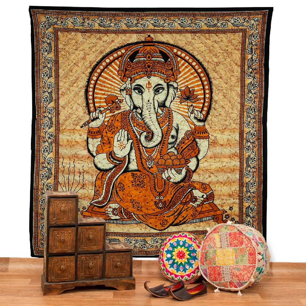 Kunst Und Magie Ganesha Dekotuch Große Tagesdecke Wandbehang Tuch Goa ca. 210 x 230 cm