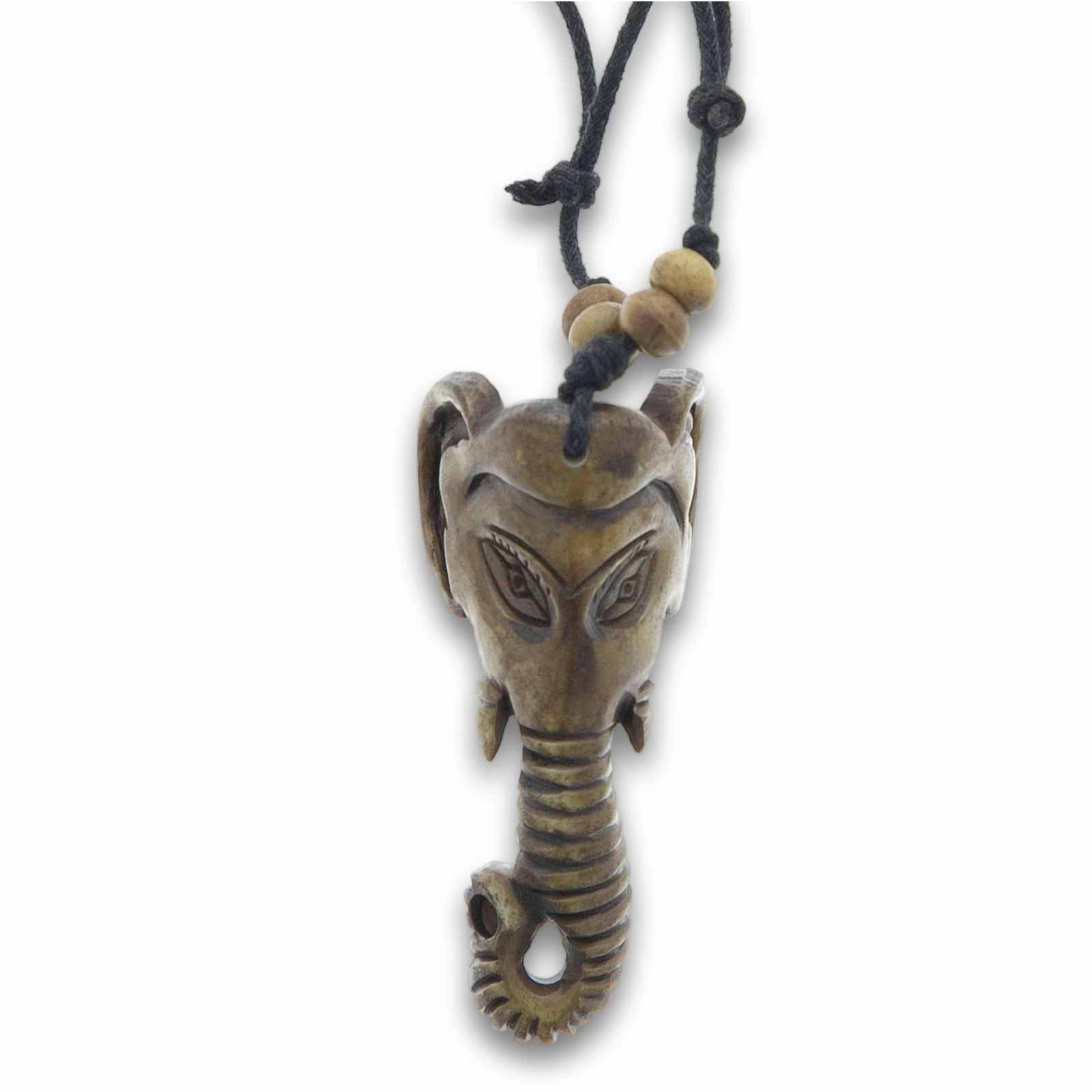 Kunst Und Magie Ganesha Elefant Amulett Anhänger Talisman Handgeschnitzt mit Textilband Halskette