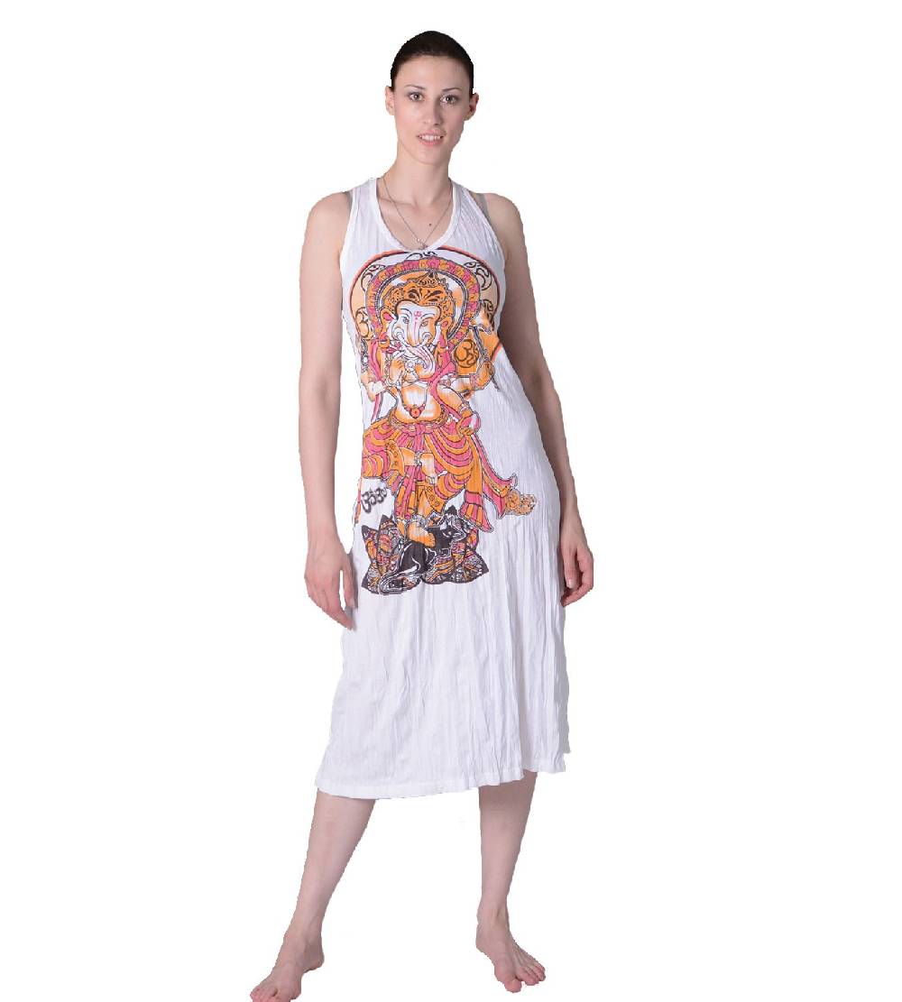 Kunst Und Magie Ganesha Sommerkleid Strandkleid in weiß Retro Hippie 70er T-Shirt Goa Sure Hippie