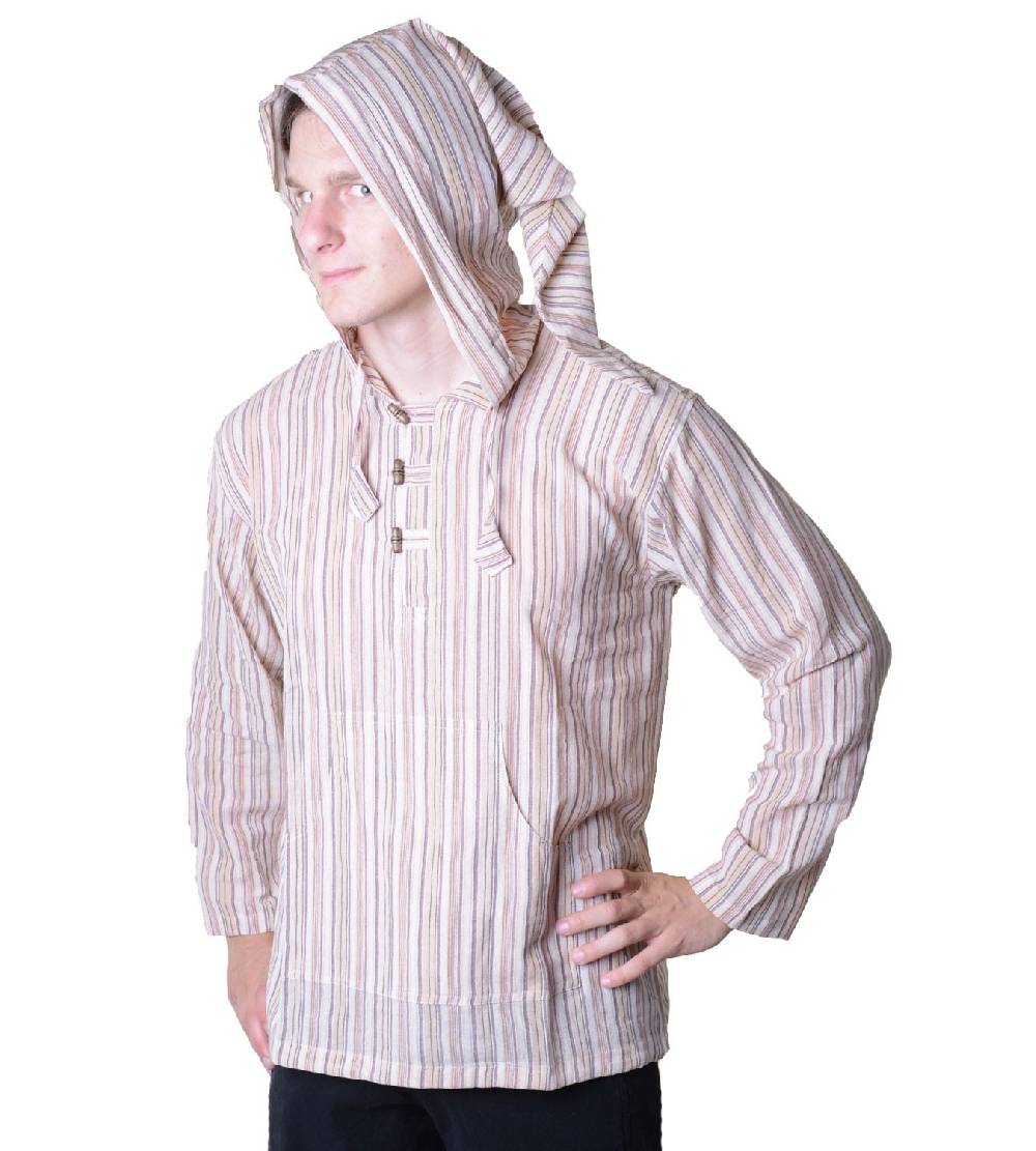 Kunst Und Magie Gestreiftes Fischerhemd Kurtha Überzieher Hemd Poncho Mittelalter Mit Zipfelkapuze