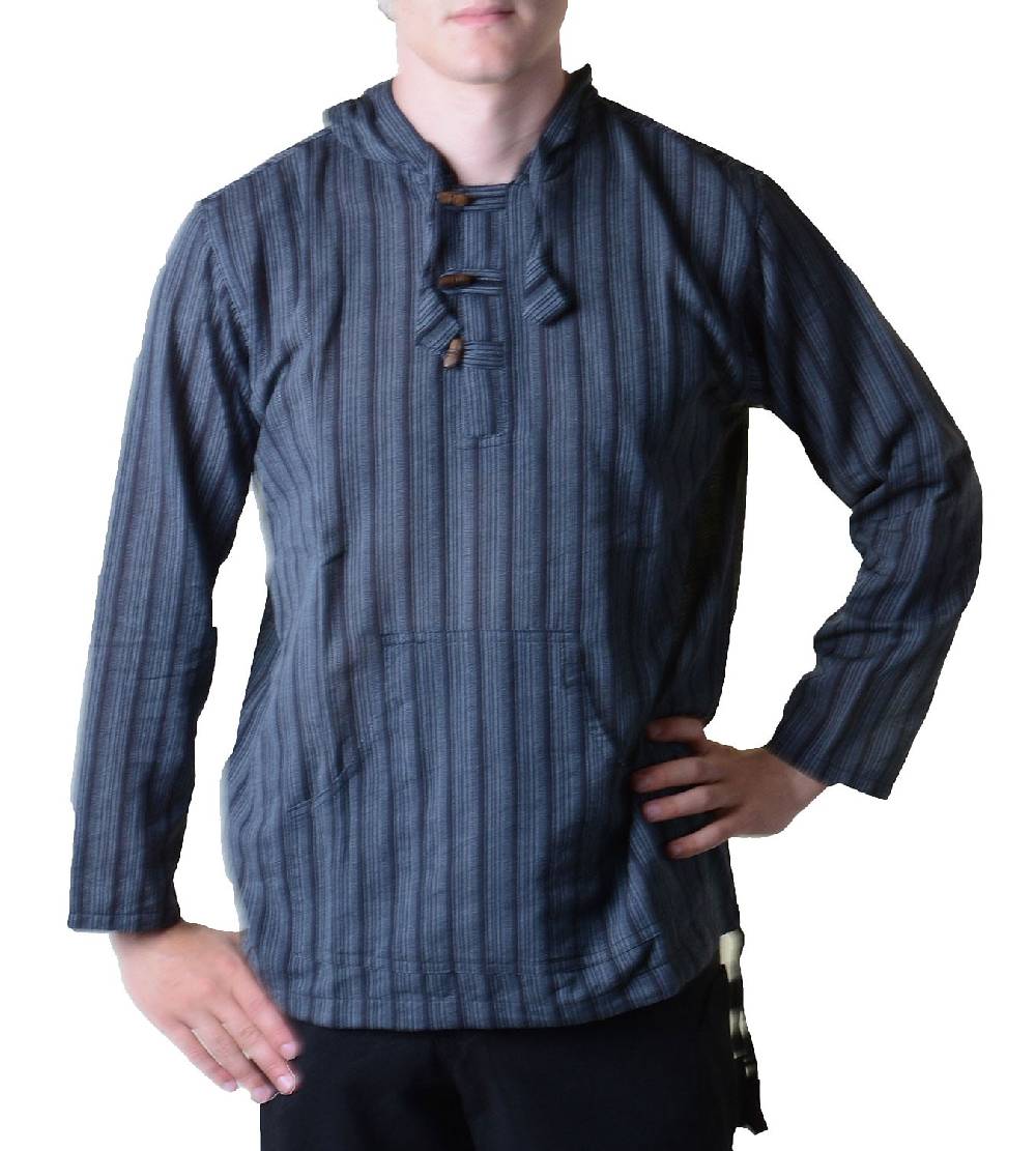 Kunst Und Magie Gestreiftes Fischerhemd Kurtha Überzieher Hemd Poncho Mittelalter mit Zipfelkapuze