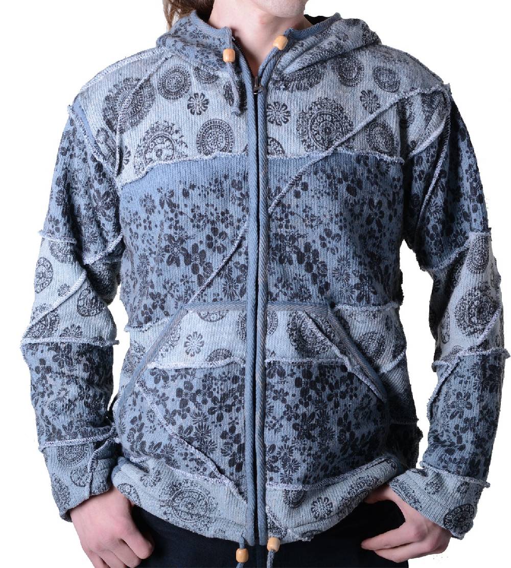Kunst Und Magie Goa Batik Strickjacke Jacke Zipfelkapuze Hippie für Herren