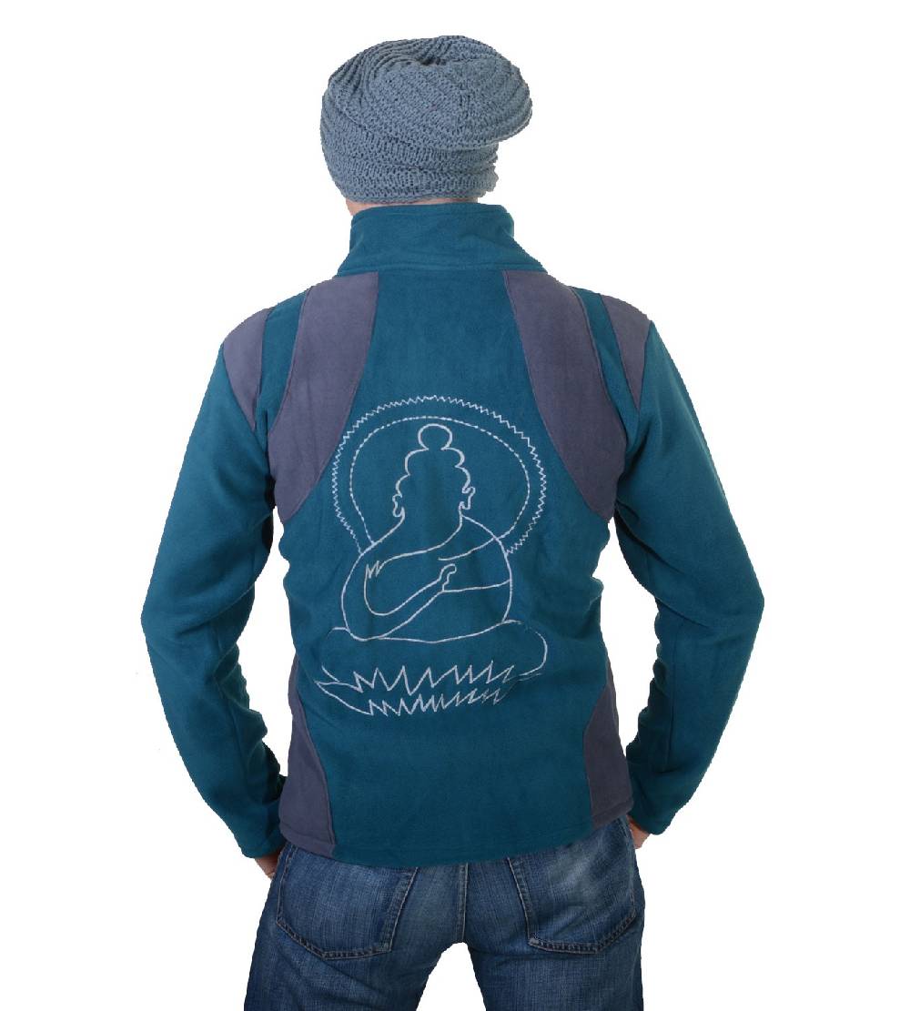 Kunst Und Magie Goa Herren Fleecejacke "Buddha" Mit Aufwendiger Rückenstickerei Goa Psy Hippie
