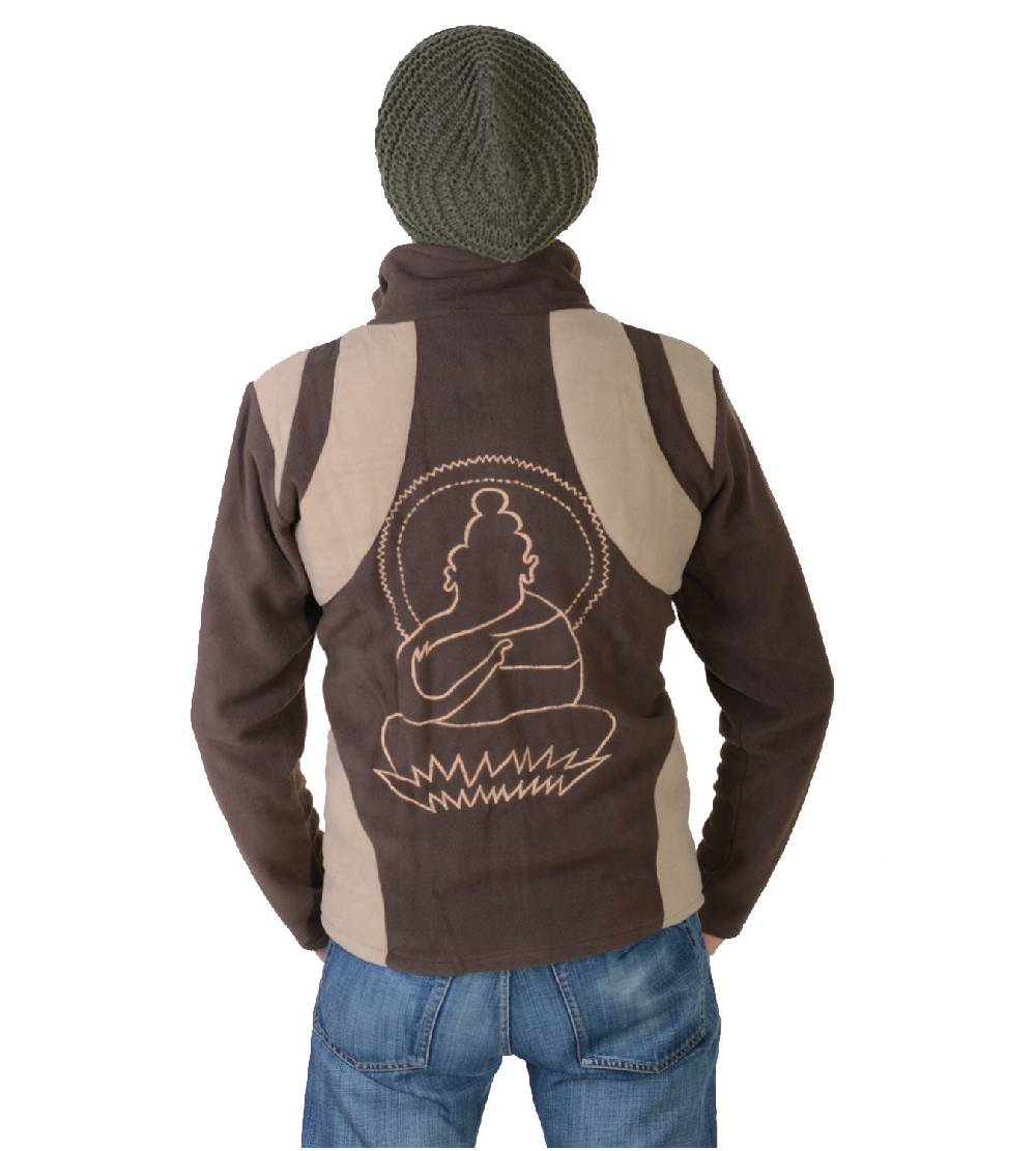 Kunst Und Magie Goa Herren Fleecejacke "Buddha" Mit Aufwendiger Rückenstickerei Goa Psy Hippie