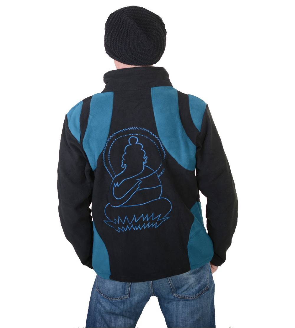 Kunst Und Magie Goa Herren Fleecejacke "Buddha" Mit Aufwendiger Rückenstickerei Goa Psy Hippie