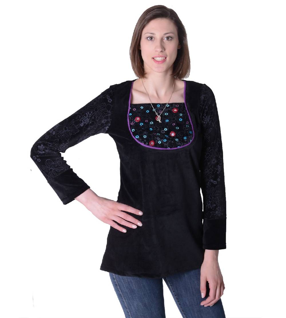 Kunst Und Magie Goa Hippie Samt Oberteil in außergewöhnlichem Design Boho